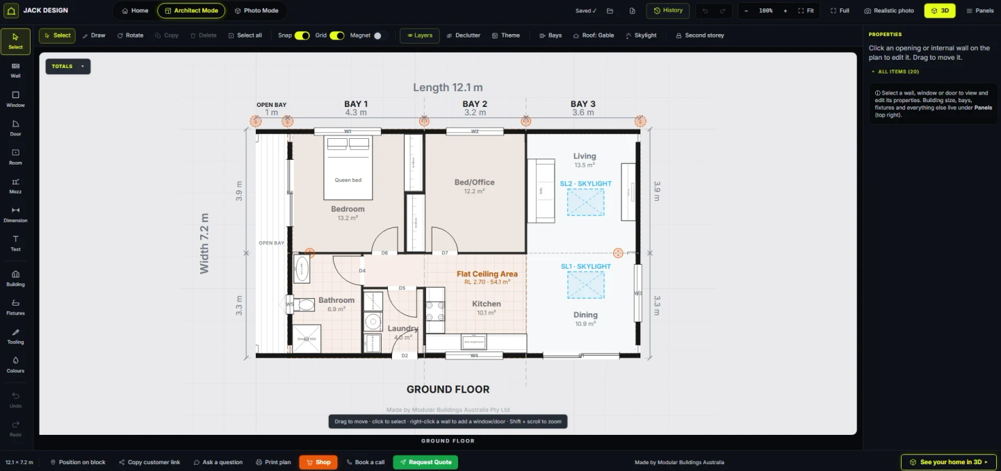 The Shouse Designer workspace with a floor plan open in Architect Mode