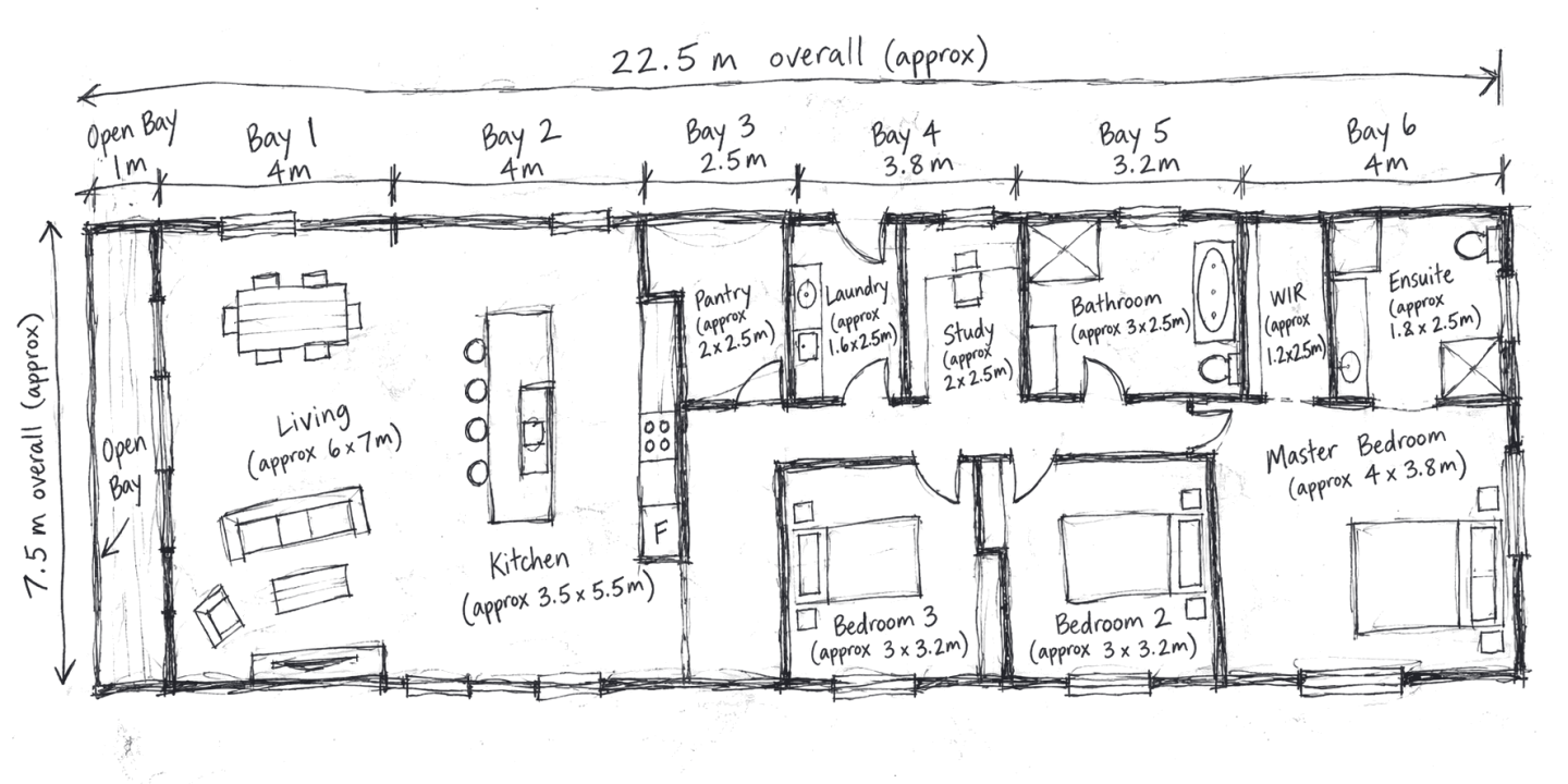 A hand-drawn floor plan of Shed Home #09 on paper